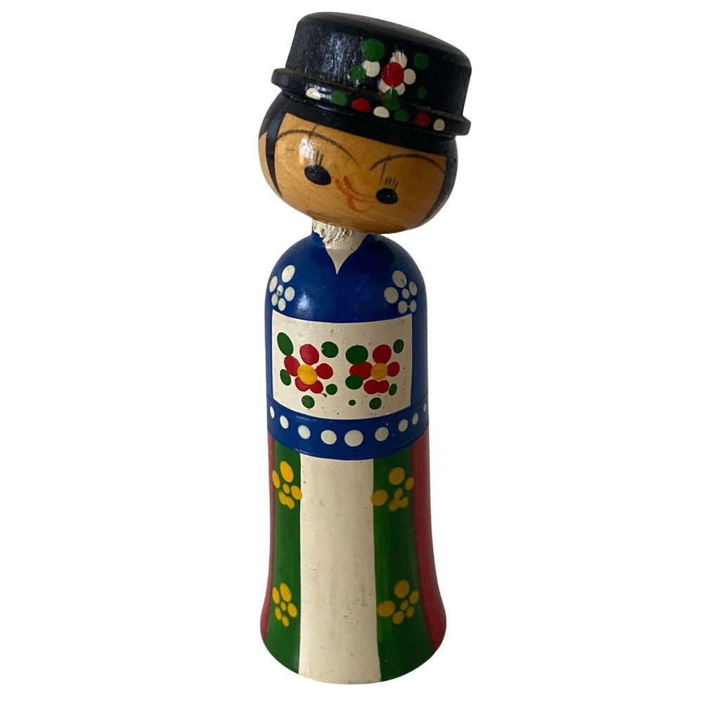 Korean Kokeshi Doll Wedding Groom Hand Painted Wood Bobble Head Vintage